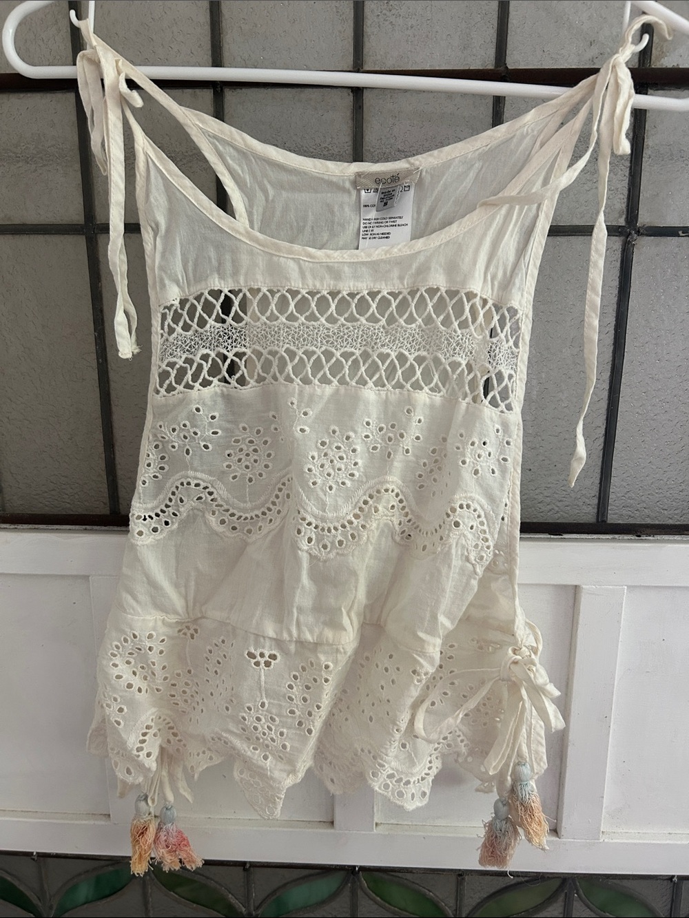 Women’s Cream Eyelet Tie-Shoulder Tank Top